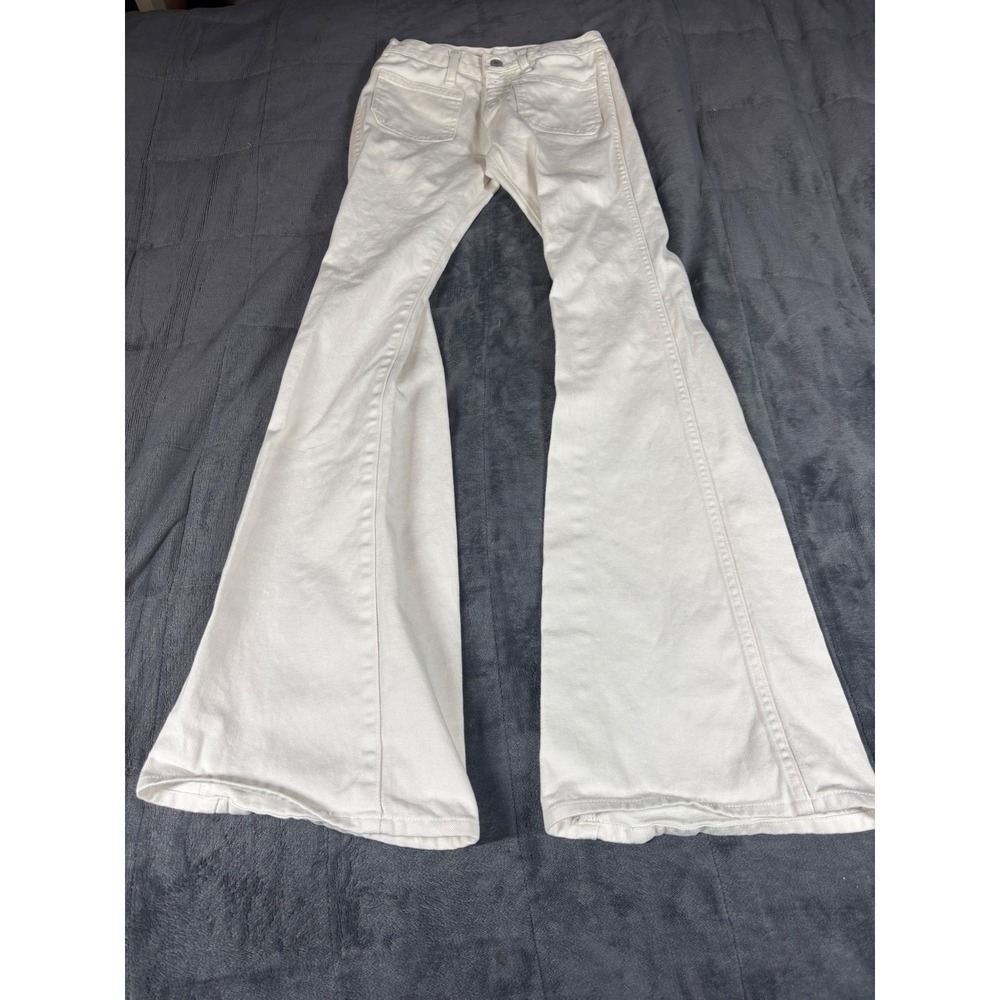 Bison Genuine‎ Western Jeans Cream Flare Bell Bottom Button Fly Pants Size 25